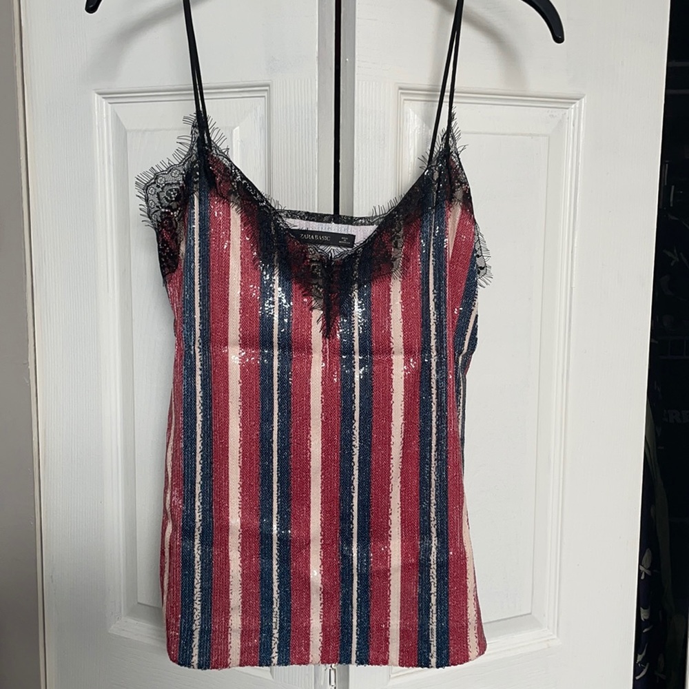 Zara striped sequin red top